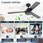 52 inch Modern Solid Wood / ABS Ceiling Fan With Remote Control(No Light),6 WInd Speed,Reversible Airflow