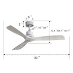 52 inch Modern Solid Wood / ABS Ceiling Fan With Remote Control(No Light),6 WInd Speed,Reversible Airflow