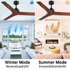 52 inch Modern Solid Wood / ABS Ceiling Fan With Remote Control(No Light),6 WInd Speed,Reversible Airflow