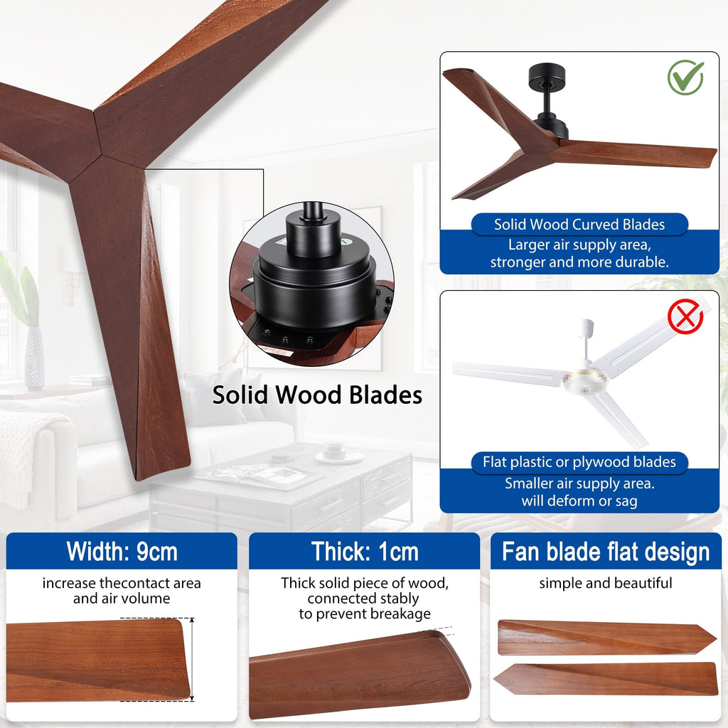 52 inch Modern Solid Wood / ABS Ceiling Fan With Remote Control(No Light),6 WInd Speed,Reversible Airflow