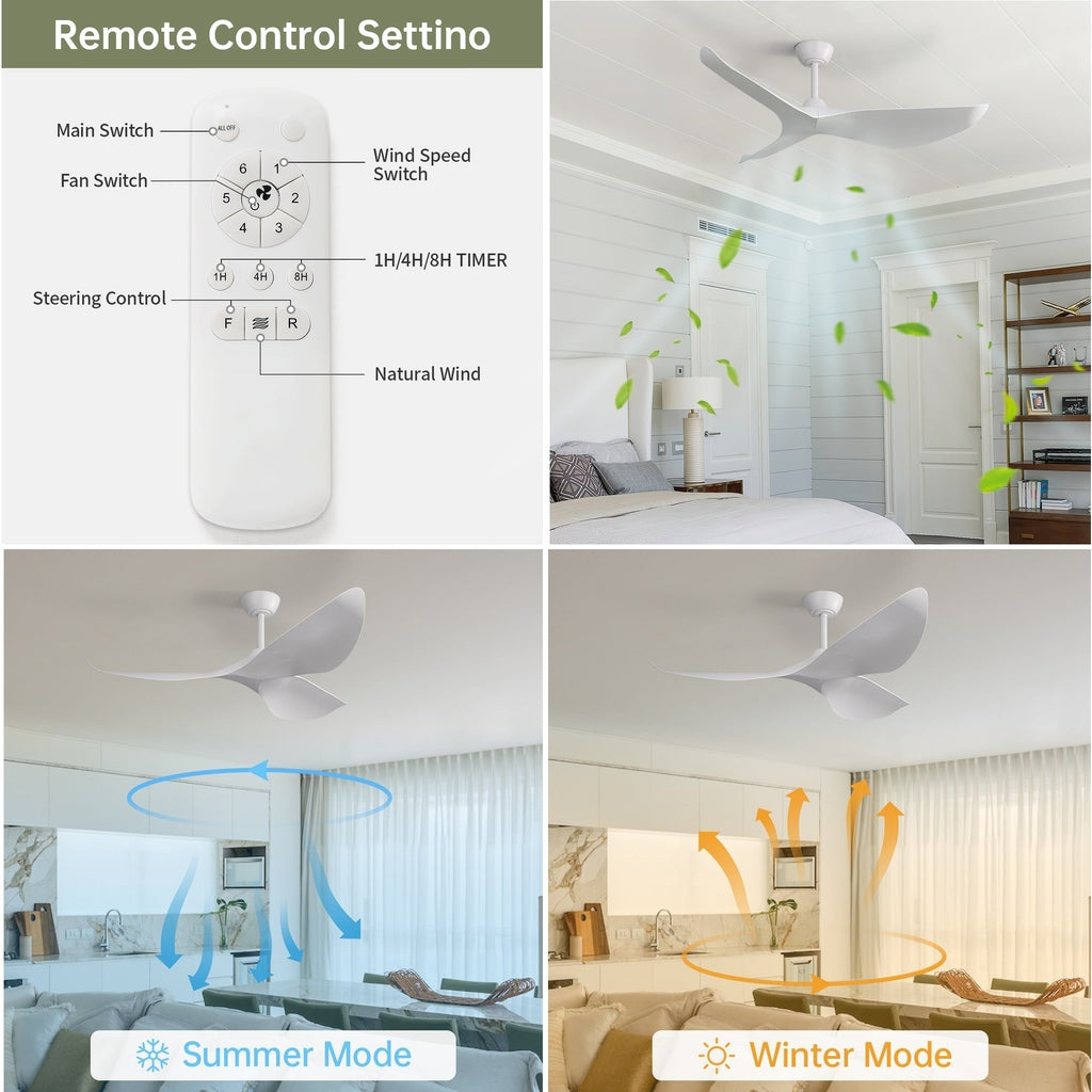 52 inch Modern Solid Wood / ABS Ceiling Fan With Remote Control(No Light),6 WInd Speed,Reversible Airflow