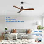 52 inch Modern Solid Wood / ABS Ceiling Fan With Remote Control(No Light),6 WInd Speed,Reversible Airflow