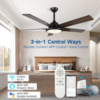 52 Modern Ceiling Fans with Lights and Remote, LED Dimmable