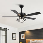 52 Modern Chrome/ Black Indoor Ceiling Fan Light with Remote and 5 Resiversible Blades