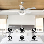 52 Modern 4-Light Chandelier Crystal Ceiling Fan with Remote