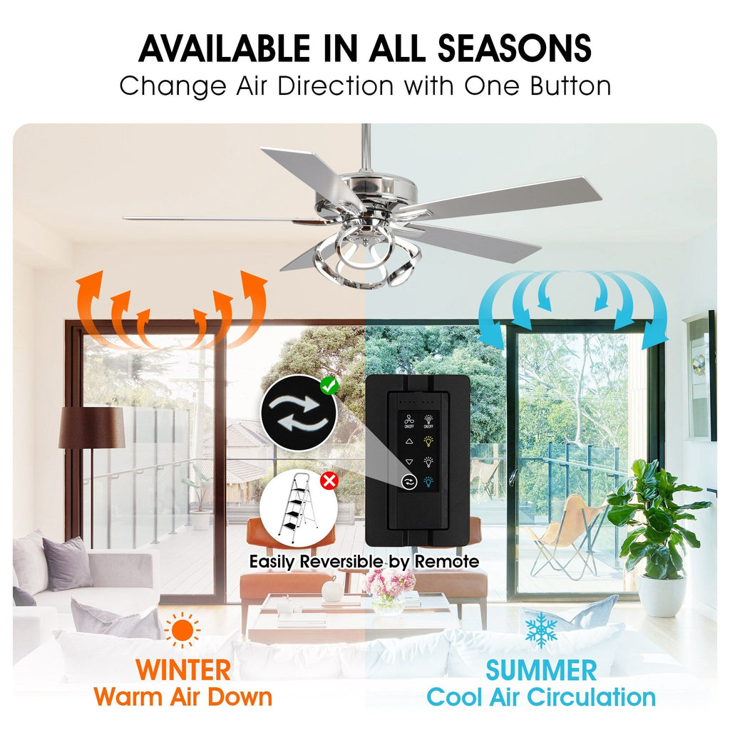 52 Modern Chrome/ Black Indoor Dimmable LED Ceiling Fan with Light and Remote