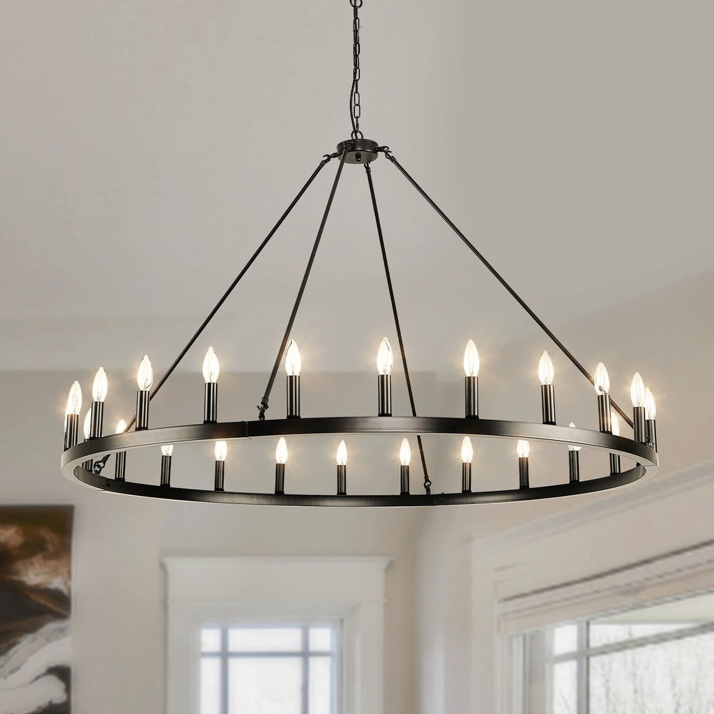 54-inch Round Wagon Wheel 24-light Chandelier