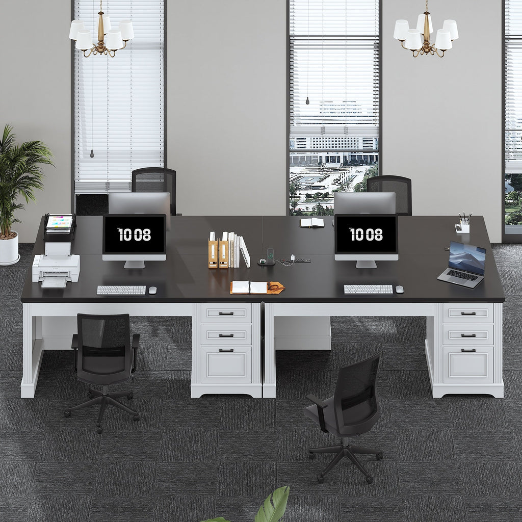 Farmhouse Executive Desk Home Office Desk File Drawer Monitor Stand Power Outlet