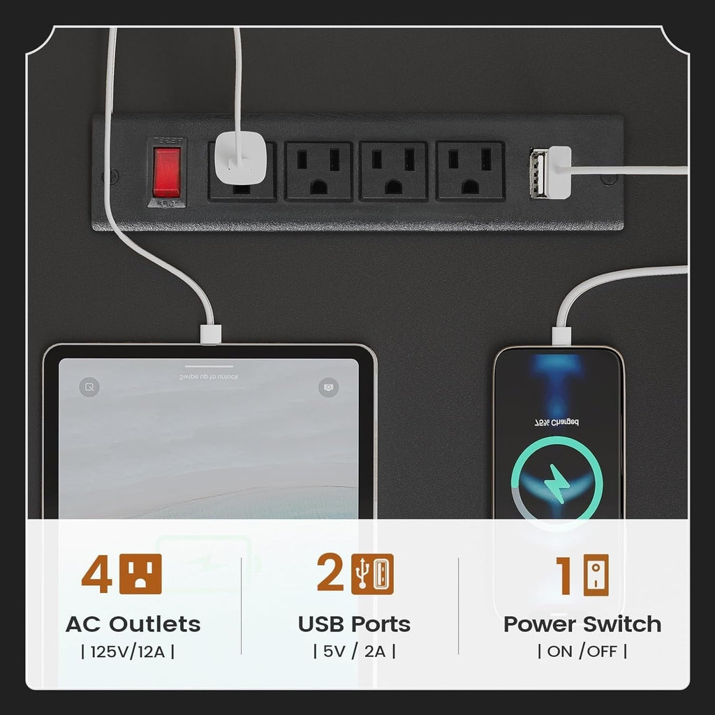Farmhouse Executive Desk Home Office Desk File Drawer Monitor Stand Power Outlet
