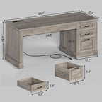 Farmhouse Executive Desk Home Office Desk File Drawer Monitor Stand Power Outlet