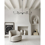 6 Light 64 Inches Minimalist Chandelier in Matte Black / Gold /Chrome - N/A