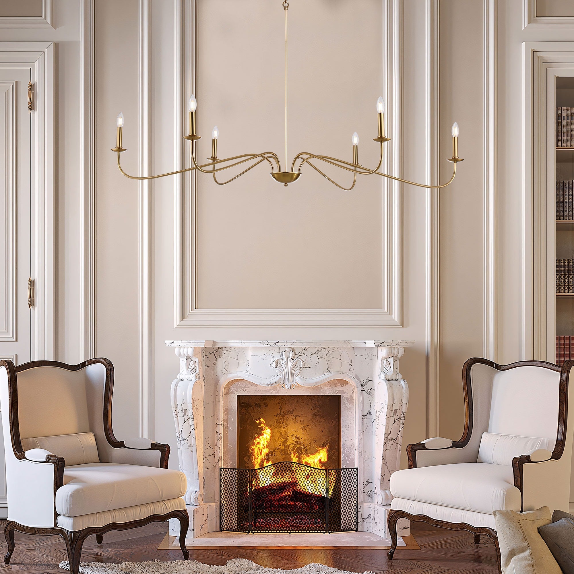 6 Light 64 Inches Minimalist Chandelier in Matte Black / Gold /Chrome - N/A