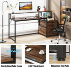 63 Computer Desk with Monitor Stand, Ergonomic Home Office Desks with Drawers File Cabinet