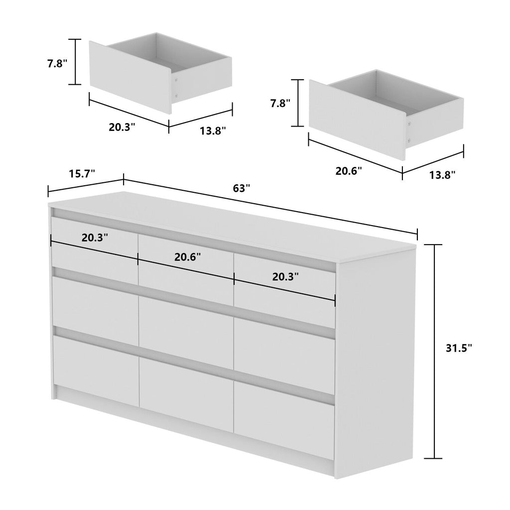 63W 9 Drawer Dresser Accent Dresser for Living Room Bedroom Chest