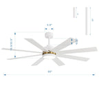 65 Inch 8-Blade Black LED Ceiling Fan with Light and Remote