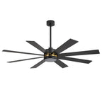 65 Inch 8-Blade Black LED Ceiling Fan with Light and Remote