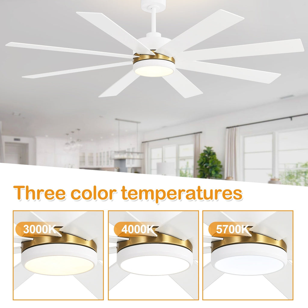 65 Inch 8-Blade Black LED Ceiling Fan with Light and Remote