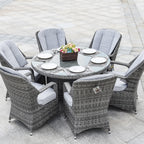 7 Pieces Outdoor Rattan Wicker Patio Round Dining Set with Cushions by Moda Furnishings