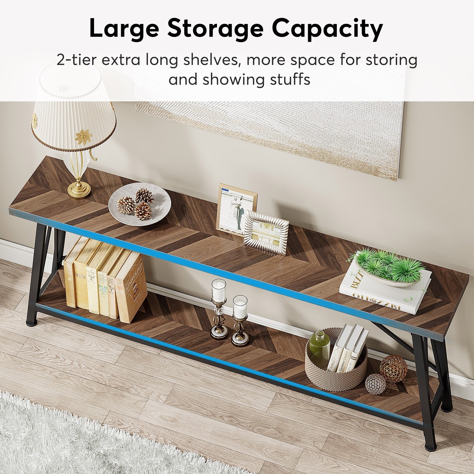 70.9 Inch Extra Long Sofa Table, Industrial Entry Console Table
