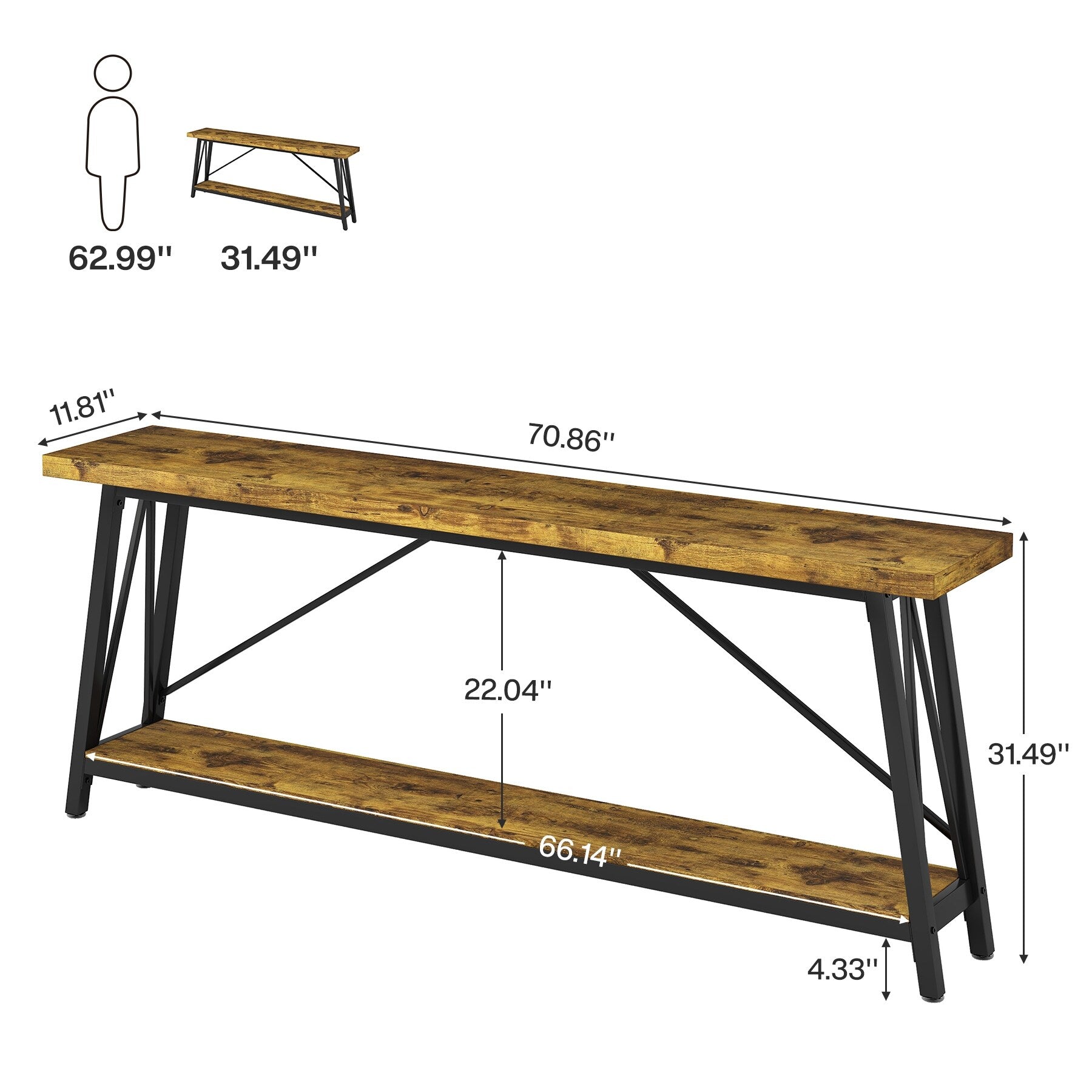 70.9 Inch Extra Long Sofa Table, Industrial Entry Console Table