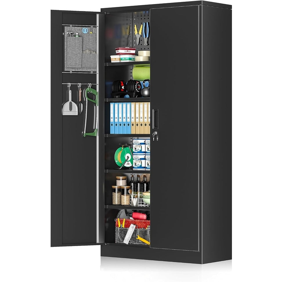 71 inch Garage Storage Cabinet Shelving Kitchen Pantry Locker with Adjustable Shelves for Office, Garage, Home, Pantry