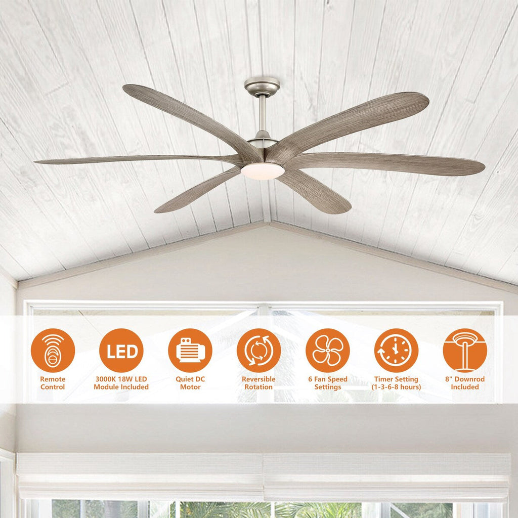 72-inch Driftwood 6-Blade Large DC Ceiling Fan with Light and Remote
