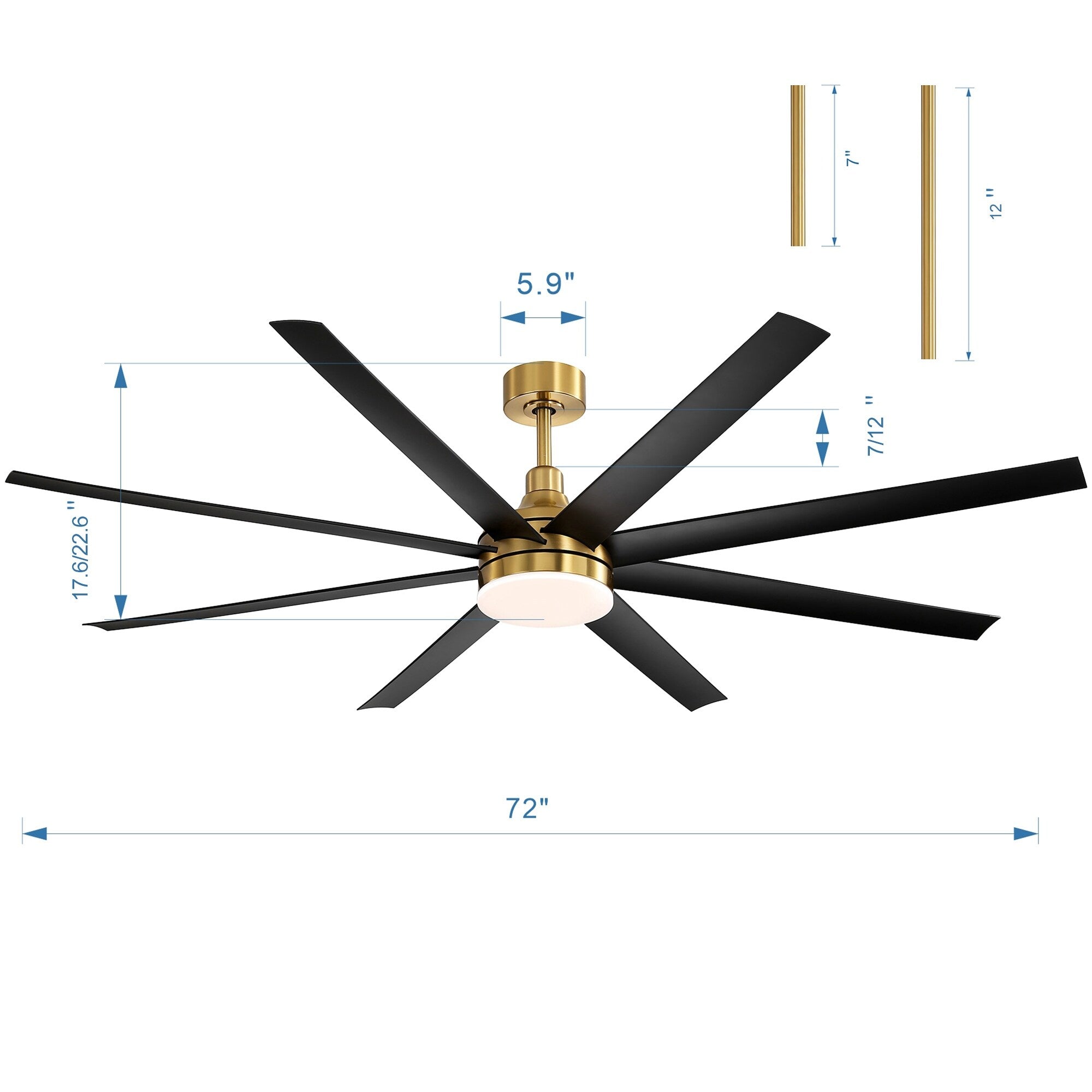 72 Large Ceiling Fans with LED Light Remote Control-8 Blade - 72 Inch