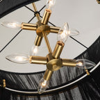 8-Light Modern Boho Large Drum Chandelier 24 inch Fabric Hourglass Hand-woven Chandelier in Gold/ Black for Dining/ Living Room