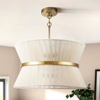 8-Light Modern Boho Large Drum Chandelier 24 inch Fabric Hourglass Hand-woven Chandelier in Gold/ Black for Dining/ Living Room