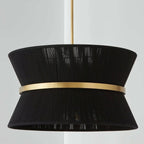 8-Light Modern Boho Large Drum Chandelier 24 inch Fabric Hourglass Hand-woven Chandelier in Gold/ Black for Dining/ Living Room