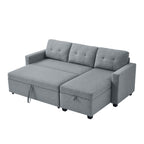 81.5'' Upholstered Convertible 3 Seater Sleeper Sofa with Pull-Out Bed, Reversible Storage Chaise, and Back Cushions