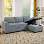81.5'' Upholstered Convertible 3 Seater Sleeper Sofa with Pull-Out Bed, Reversible Storage Chaise, and Back Cushions