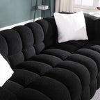 84.3 Luxurious Large Boucle Sofa 3 Seater Marshmallow Upholstered Sofa with 2pc Square Accent Pillows and Square Arm