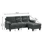 86.22 L Shaped Sectional Sofa with Side Storage Pockets
