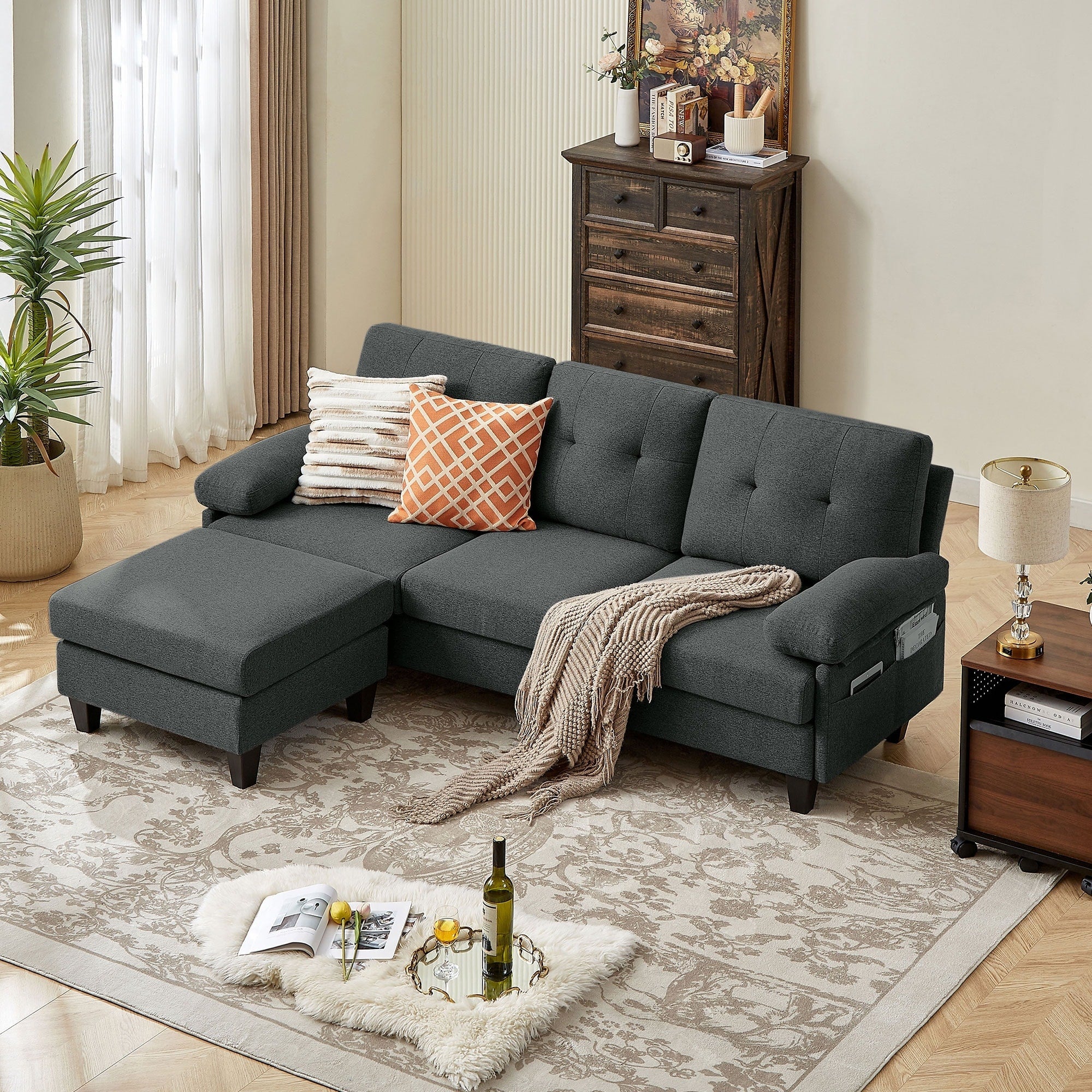 86.22 L Shaped Sectional Sofa with Side Storage Pockets