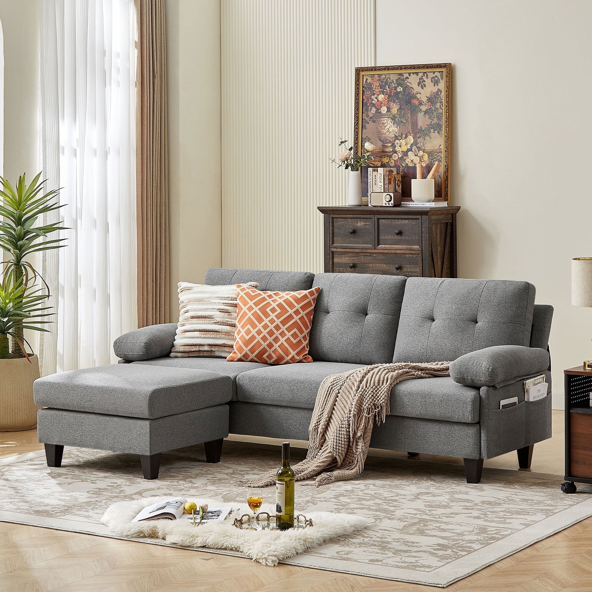 86.22 L Shaped Sectional Sofa with Side Storage Pockets