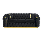 90.6 Velvet 3-Seater Sofa with 2 Pillows High-Density Cushions, Gold Accents, and Pillows