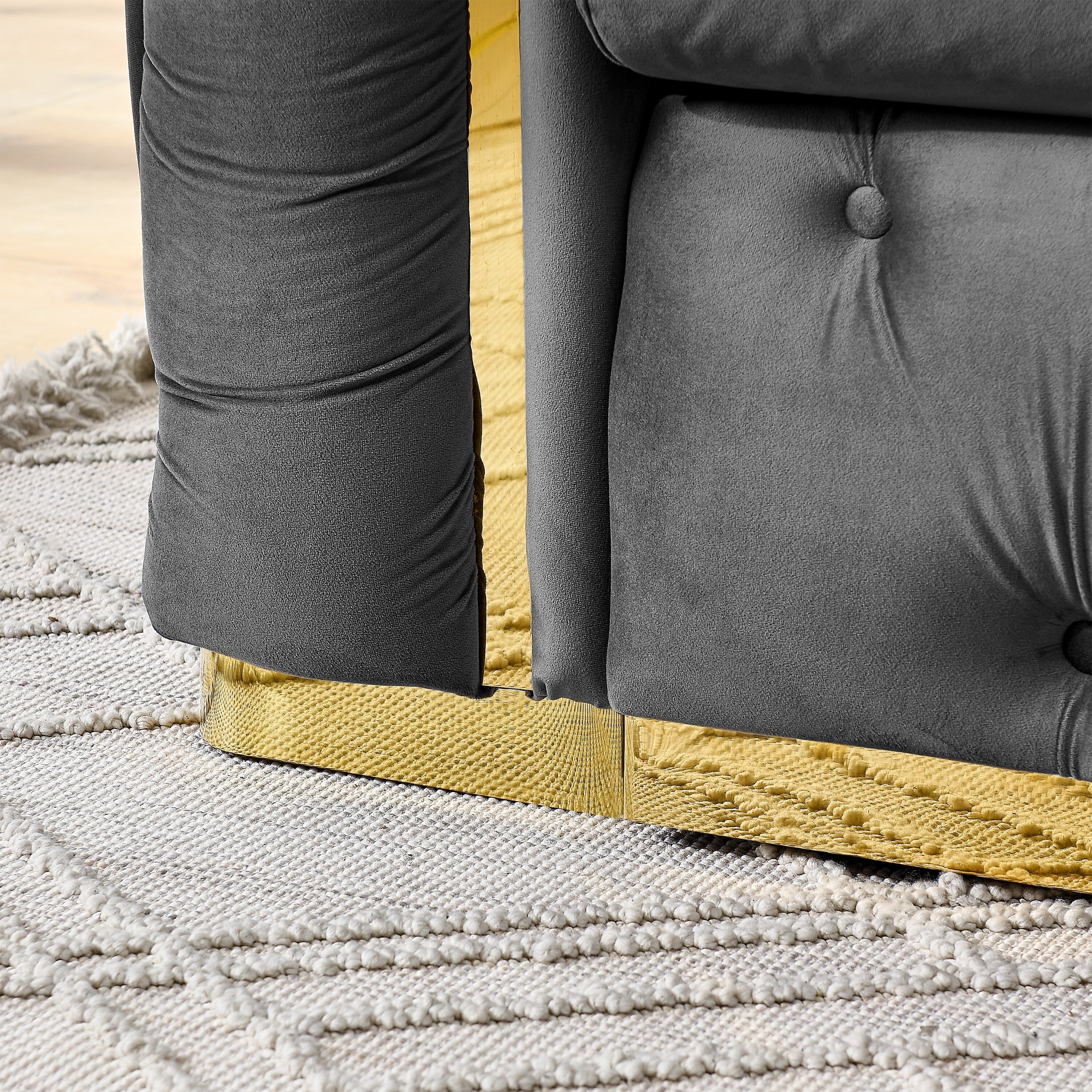 90.6 Velvet 3-Seater Sofa with 2 Pillows High-Density Cushions, Gold Accents, and Pillows