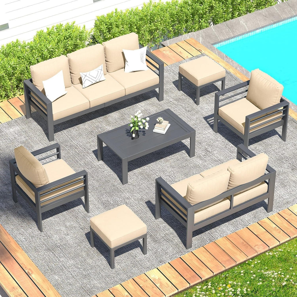 AECOJOY 7 Pieces Aluminum Patio Furniture Set Outdoor Conversation Set