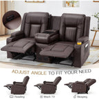 AECOJOY Recliner Sofa Manual RV Reclining Couch PU Home Theater Seating w/ Console