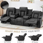 AECOJOY Recliner Sofa Manual RV Reclining Couch PU Home Theater Seating w/ Console