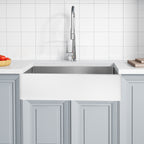 ANZZI Apollo Matte White Solid Surface Farmhouse 36 in. Single Bowl Kitchen Sink with Stainless Steel Interior