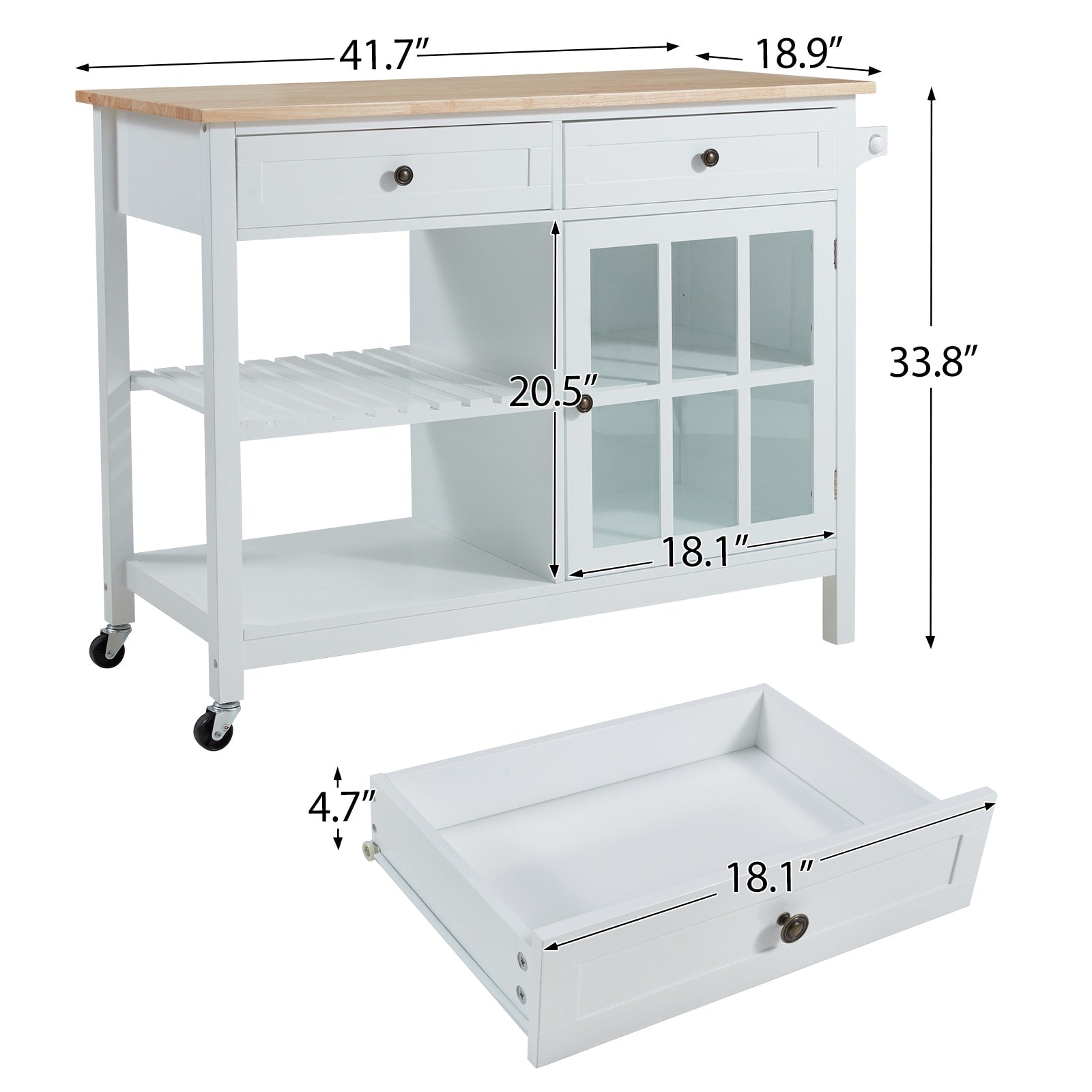 AVAWING 42 Rolling Kitchen Island Microwave Cabinet Trolley Cart