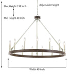 Acroma 12-light Farmhouse 40In Wagon Wheel Chandelier with UL - 40'' D x 138'' H