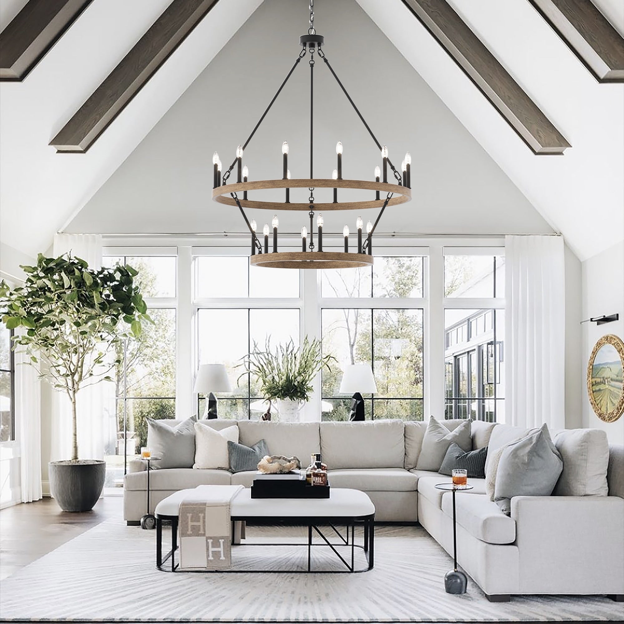 Acroma 20-light Modern Farmhouse 40In Round Wagon Wheel Chandelier with UL