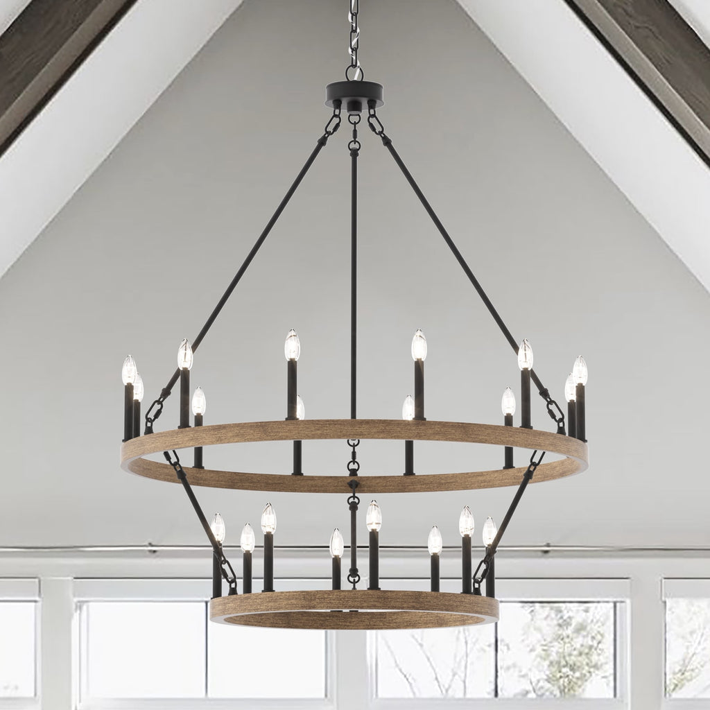 Acroma 20-light Modern Farmhouse 40In Round Wagon Wheel Chandelier with UL