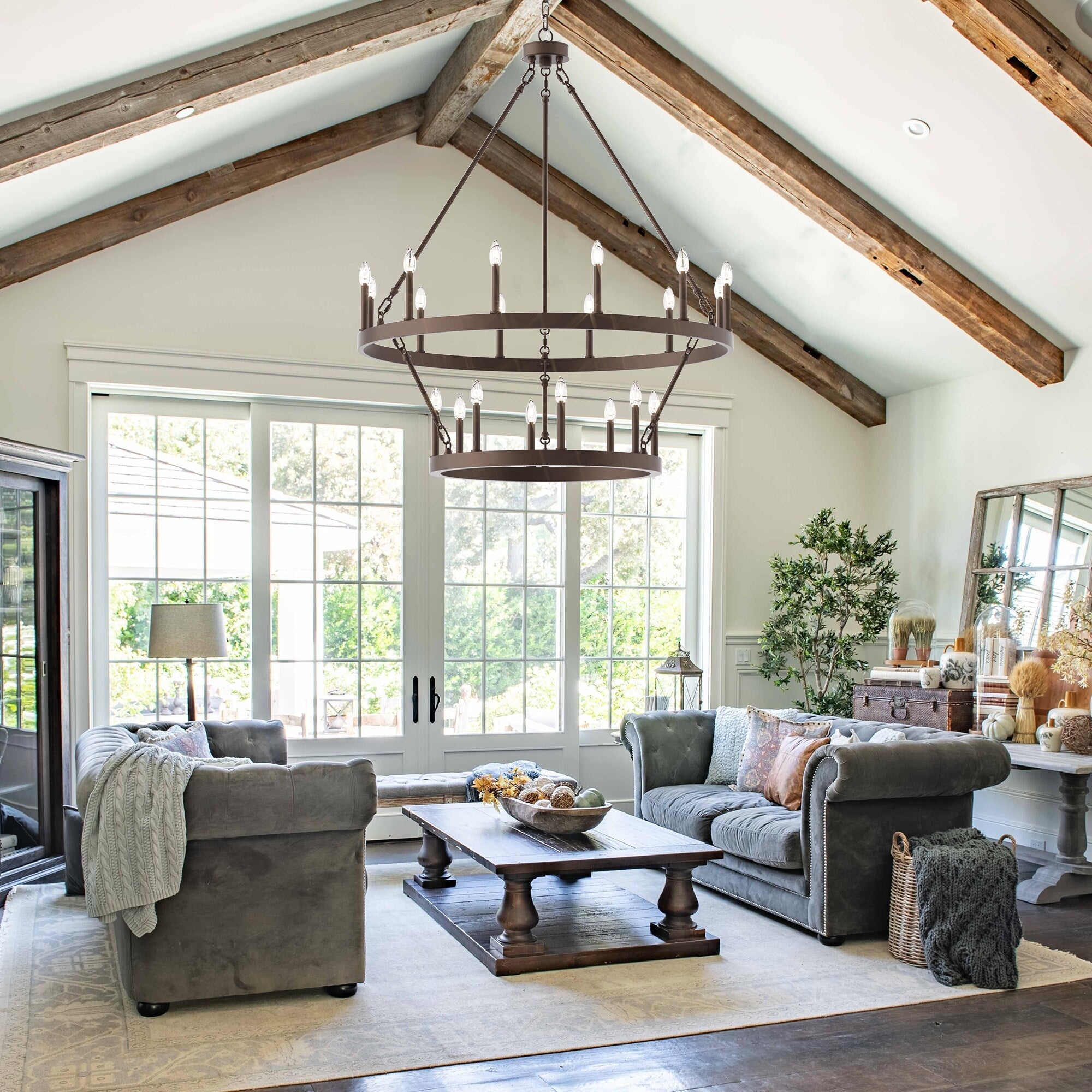 Acroma 20-light Modern Farmhouse 40In Round Wagon Wheel Chandelier with UL