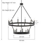 Acroma 20-light Modern Farmhouse 40In Round Wagon Wheel Chandelier with UL