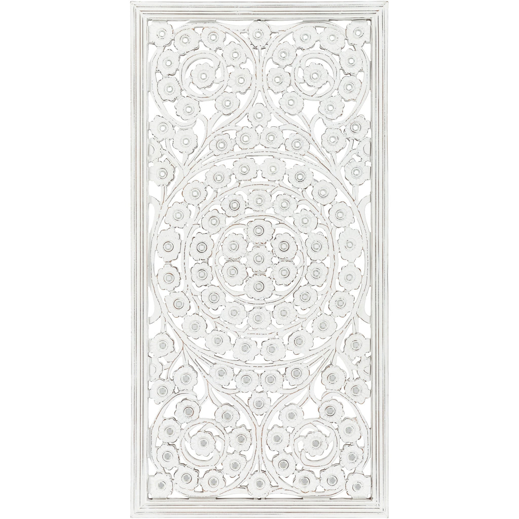Allen White Washed Hand Carved 48x28-inch Wall Panel with Mirror Inlay