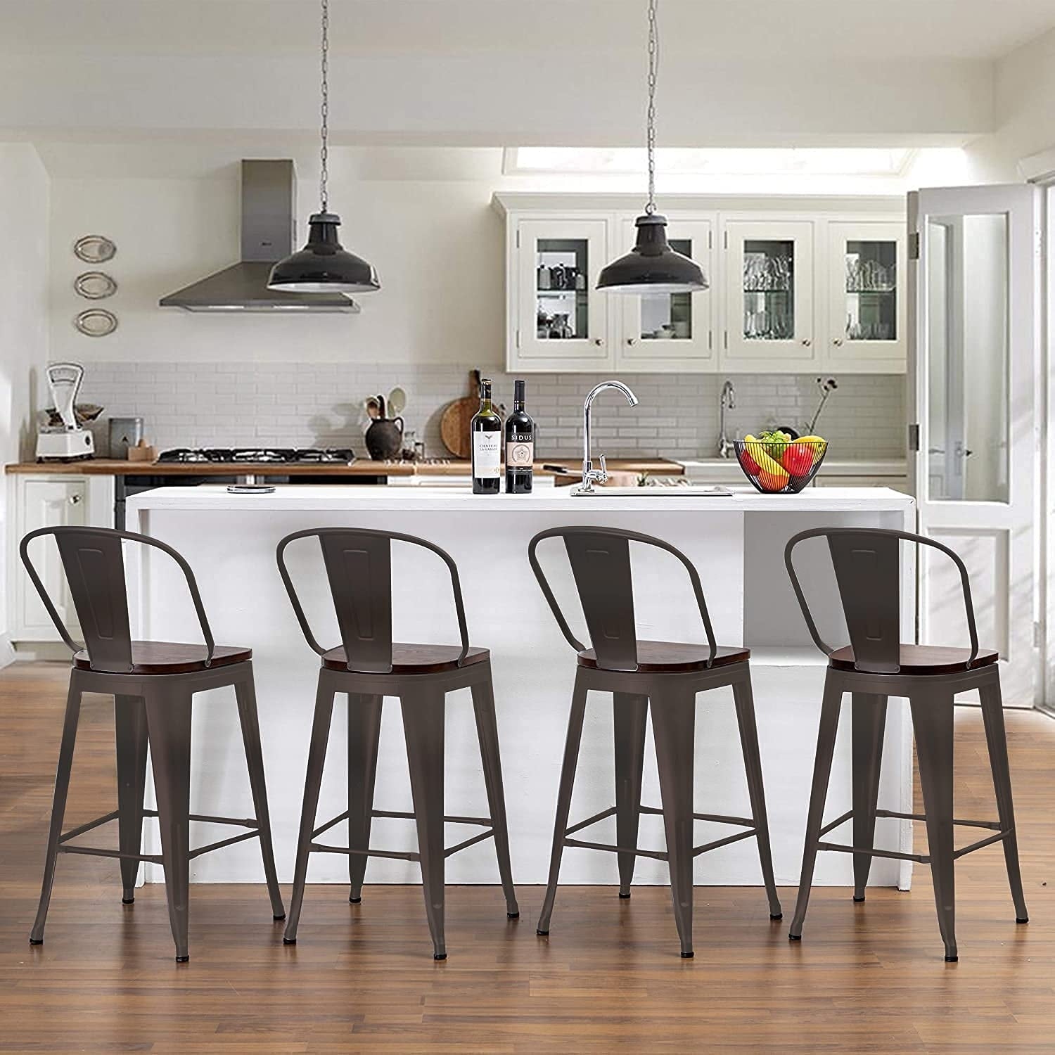 Andeworld farmhouse bar stools ,counter height bar stools set of 4 - Set of 4